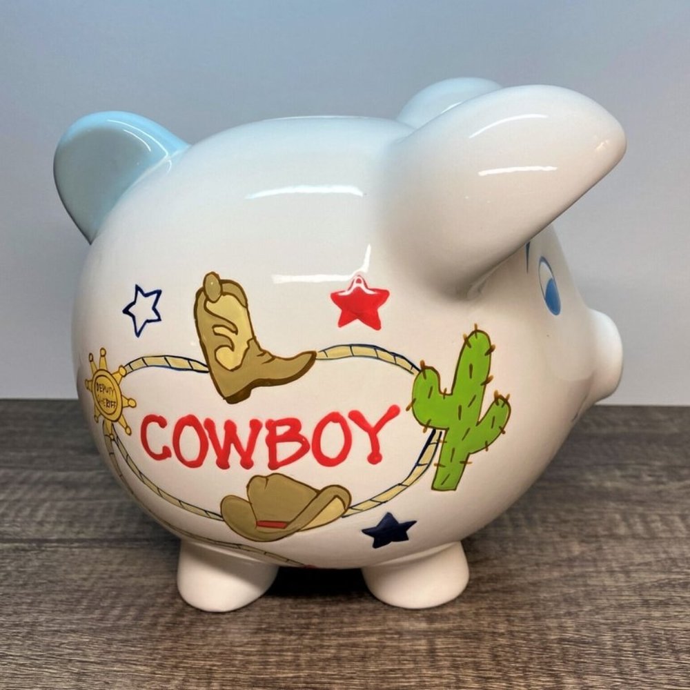 Piggy Bank Ceramic Pig with Texas Cowboy Deputy Sheriff